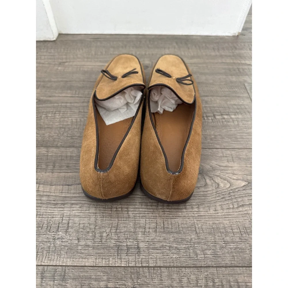 Lands End Womens Tan Suede Bow Loafers Moc Toe Flats 10B 9639S Made in Brazil
